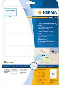 Herma Transparente matte Folien-Etiketten für Laser, 25 DIN A4 Bogen mit 300 Etiketten, B/H: 96,5 x 42,3 mm - Bild 1