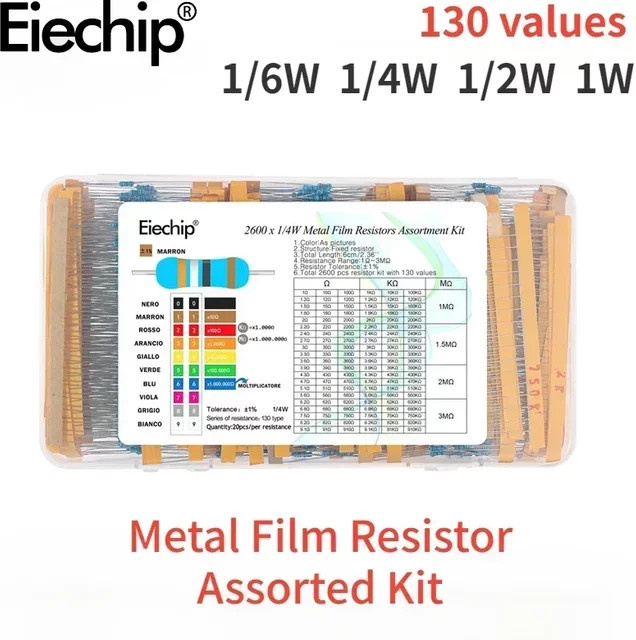 Metallfilm-Widerstand-Sortiment Set mit 650 bis 2600 Teilen, Werte 1 bis 3 MOhm, 1% Toleranz, Multicolor - Bild 1
