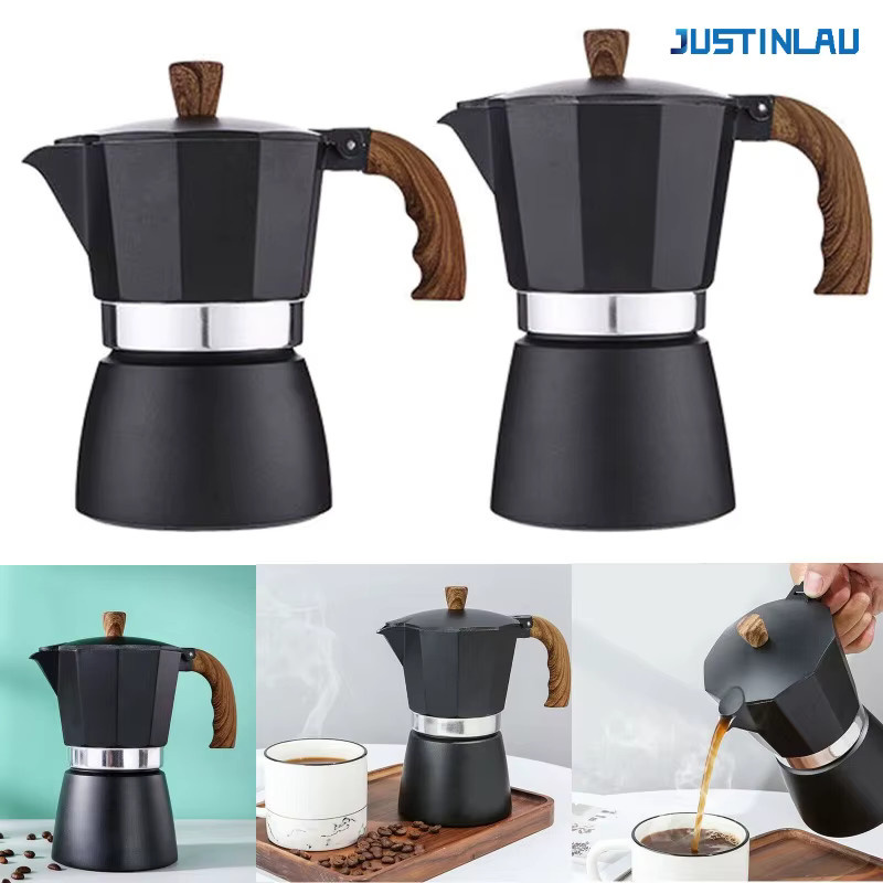 JUSTINLAU Moka Topf für Espresso und Kaffee in Schwarz mit Holzgriff - Bild 5