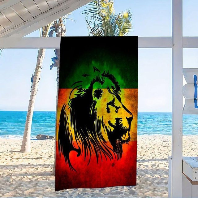 JMG Household Supplies Strandtuch mit Rasta Löwe Reggae Design, schnelltrocknendes und saugfähiges Polyesterhandtuch in Multicolour, B/B: 70 x 140 cm - Bild 1