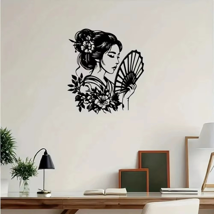 CIFBUY Aluminium-Geisha Wandkunst Metallskulptur in Schwarz mit elegantem Fächerdesign für moderne Heimdekoration - Bild 2