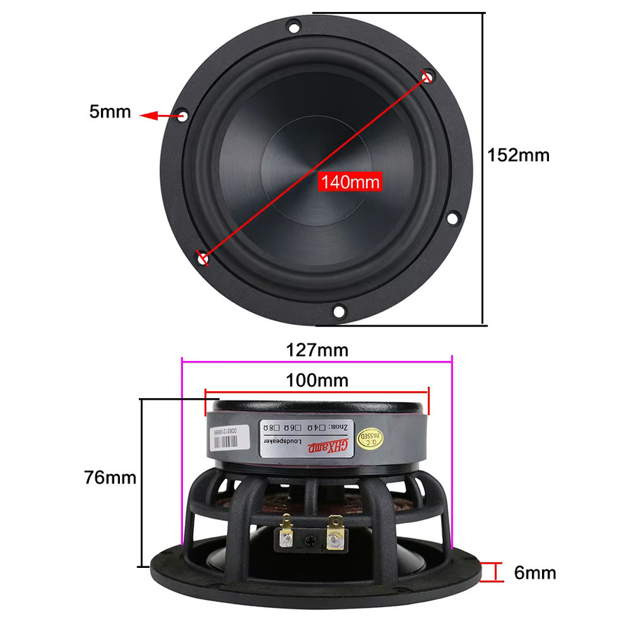 Ghxamp 5,25 Zoll Bass Lautsprecher 60W Tieftöner Einheit in Schwarz mit Aluminium-Keramik-Diamant-Guss für HiFi Heimkino - Bild 3