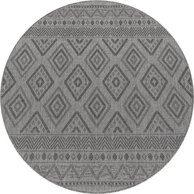 Runder In- & Outdoor-Teppich Verona in Anthrazit mit Rautenmuster, Durchmesser: 80 cm - Bild 1