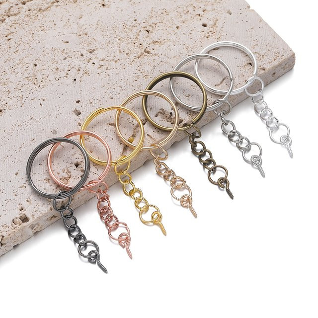 YouYoungDifferent 10er Set Schrauben mit Öse und Schlüsselringen in Gold für DIY Schmuckherstellung, 25 mm - Bild 1