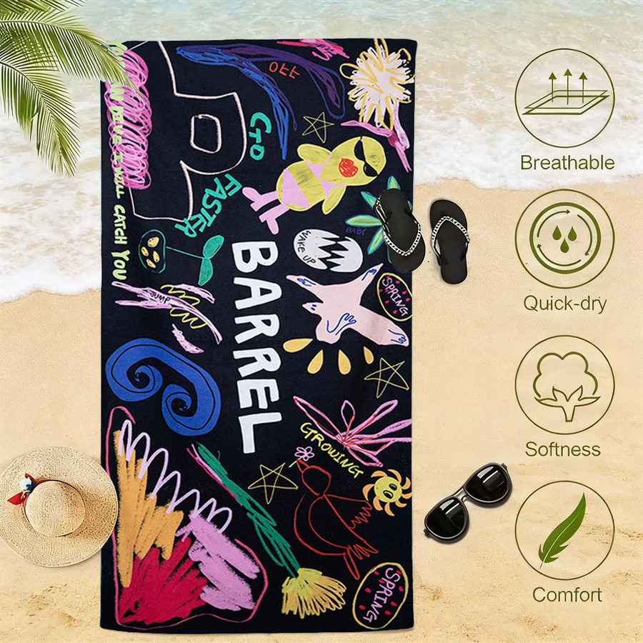B-Barrel Graffiti Art Mikrofaser-Strandtuch in Schwarz, schnell trocknendes und saugfähiges Badetuch für Damen und Herren - Bild 4