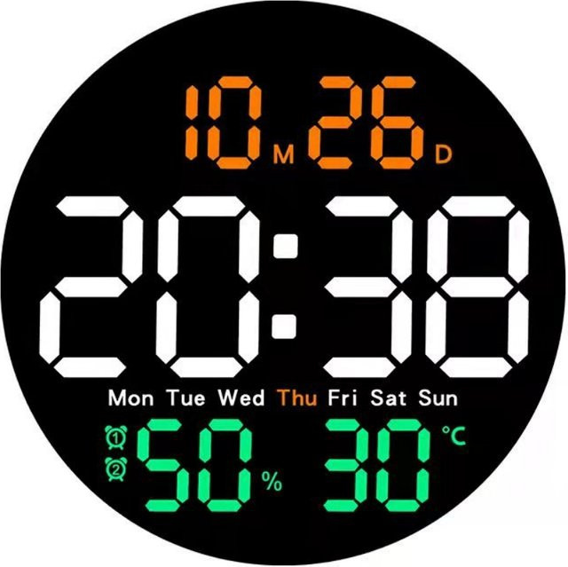 HiMISS LED-Wanduhr mit Fernbedienung und automatischer Dimmung, digitaler Wecker in Schwarz für Zuhause und Büro - Bild 1