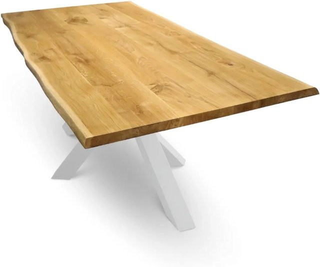 DELUKE ERIK Massivholzplatte Eiche mit Baumkante, Rechteckige Tischplatte und Arbeitsplatte aus geöltem Holz, Farbe: Braun, B/T: 200 x 100 cm - Bild 1