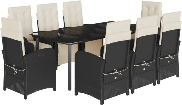 vidaXL 9-teilige Garten-Essgruppe aus schwarzem PE-Rattan mit Kissen und Hartglas-Tischplatte - Bild 1