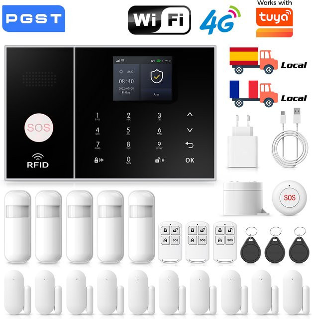 PGST 4G GSM Alarmsystem für Zuhause mit 433MHz und 2.4G WIFI, kompatibel mit TUYA Smart Life, Alexa und Google zur Haushaltssicherheit - Bild 1