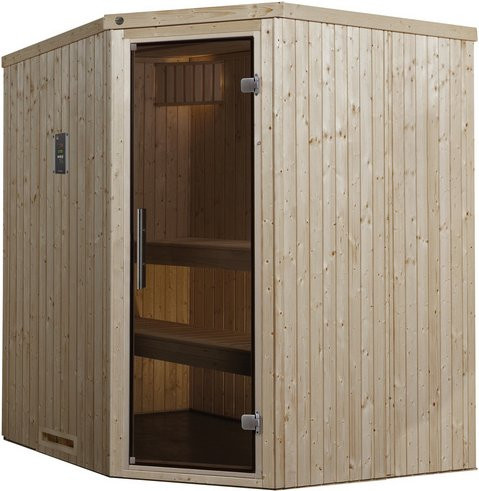 Weka Ecksauna Varberg 2 BioS in Beige mit Glastür und 7,5 kW Sparset B/H/T: 194 x 199 x 177 cm - Bild 3