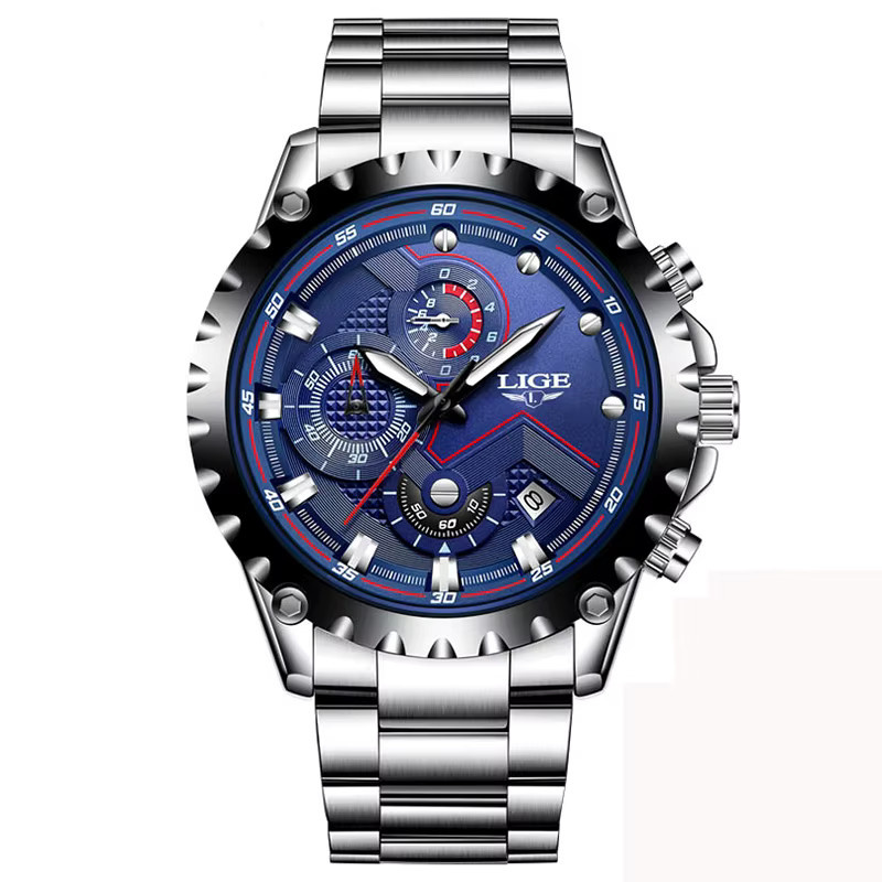 LIGE Chronograph, Quarz, Edelstahl, Blau, Herren - Bild 7