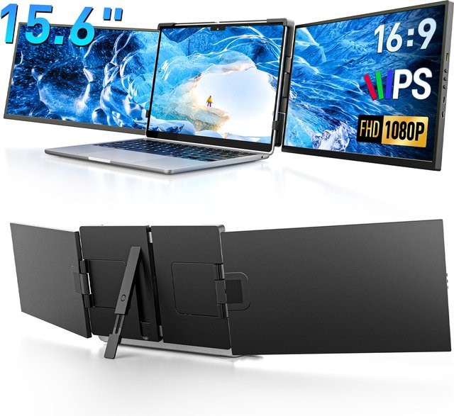 Dopesplay Triple-Screen-Extender für Laptop, 15,6 Zoll, 1080P FHD IPS, Schwarz, USB-C, tragbarer Dual-Monitor für 13-17 Zoll Mac und Chrome - Bild 1