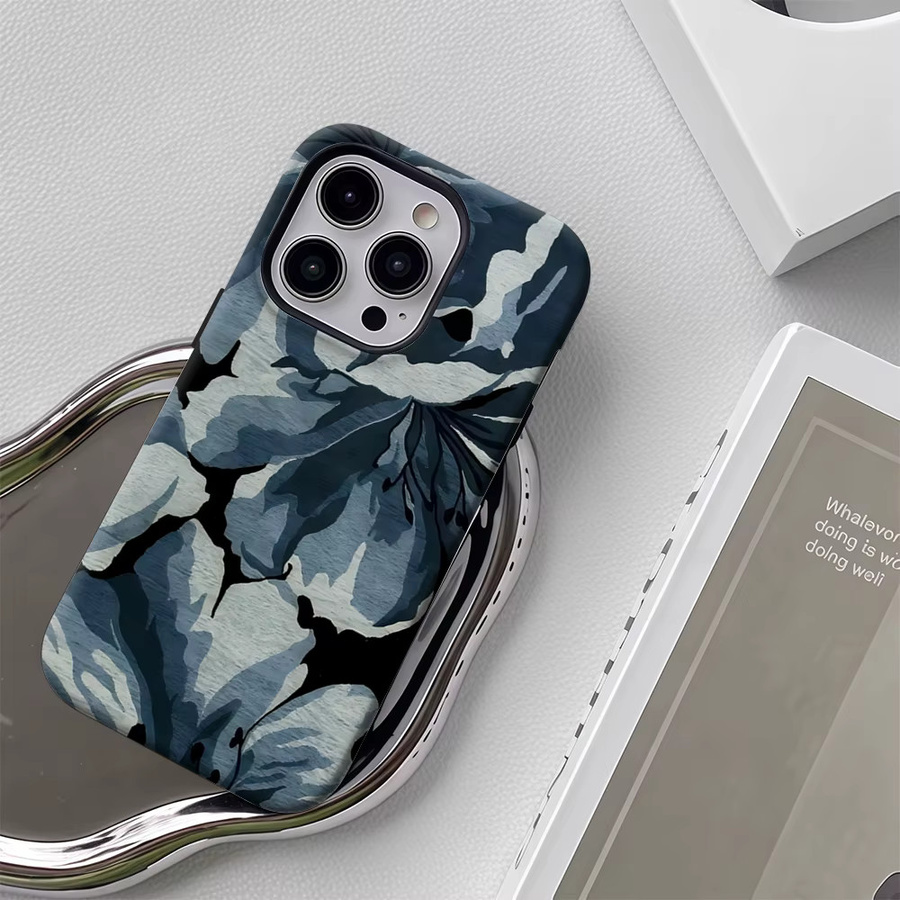 Robuste Magnetische Handyhülle mit blauem Blumen-Kunstdesign für iPhone 17 16 15 14 13 Pro Max Plus von Potdemiel - Bild 5