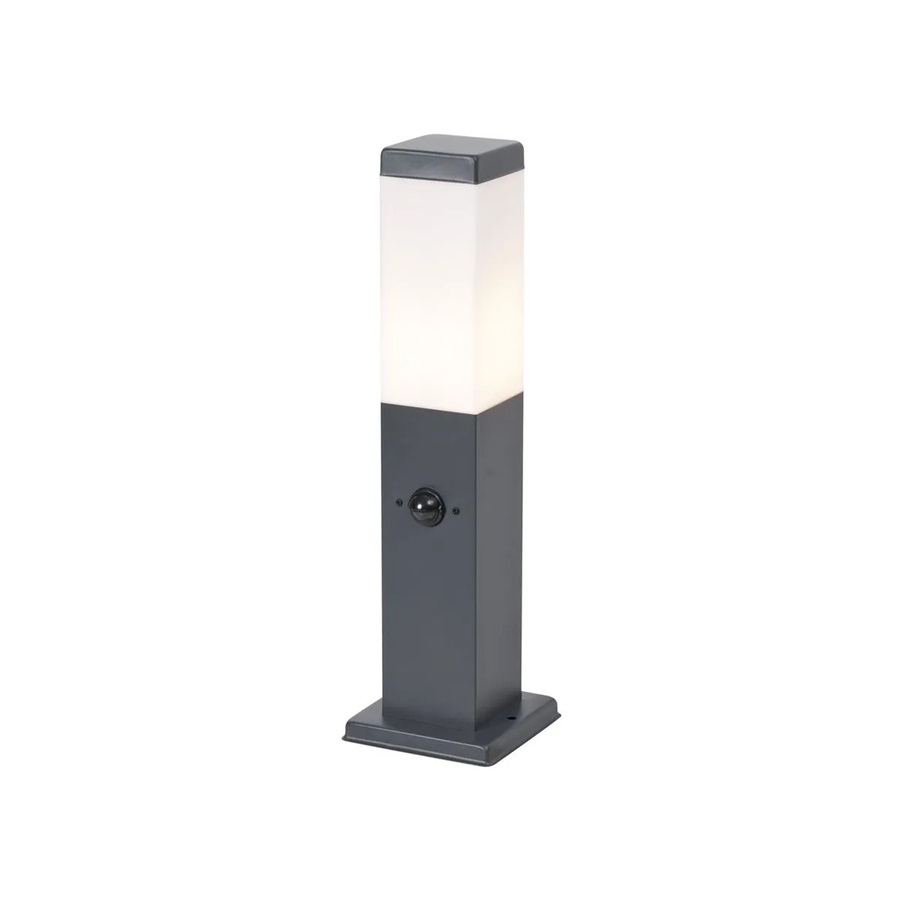 QAZQA Außenleuchte Malios in Dunkelgrau mit Opalglas, Bewegungssensor und Steckdose, IP44, Höhe: 45 cm - Bild 2