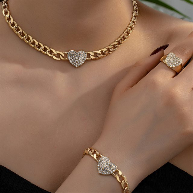RINHOO FRIENDSHIP Schmuckset, Gold, Kristall, Herzform, Damen - Bild 1