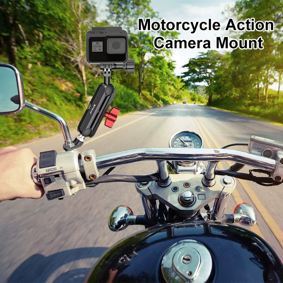 PULUZ Motorrad-Rückspiegelhalterung aus schwarzem CNC-Metall mit Magic Arm Rod Mount für GoPro, DJI und Actionkameras - Bild 2