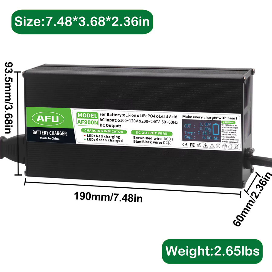AFU Blei-Säure-Ladegerät 72V 10A mit Display und USB-Anschluss für AGM, GEL, VRLA und OPZV Batterien in Schwarz und Silber - Bild 2