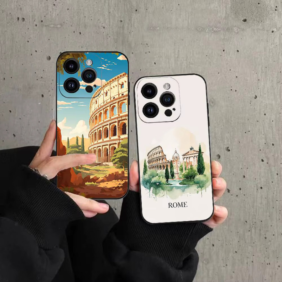 Handyhülle Italien Rom Stadt Design für iPhone 16 15 14 13 12 11 Pro Max Xr Xs Schwarz - Bild 2