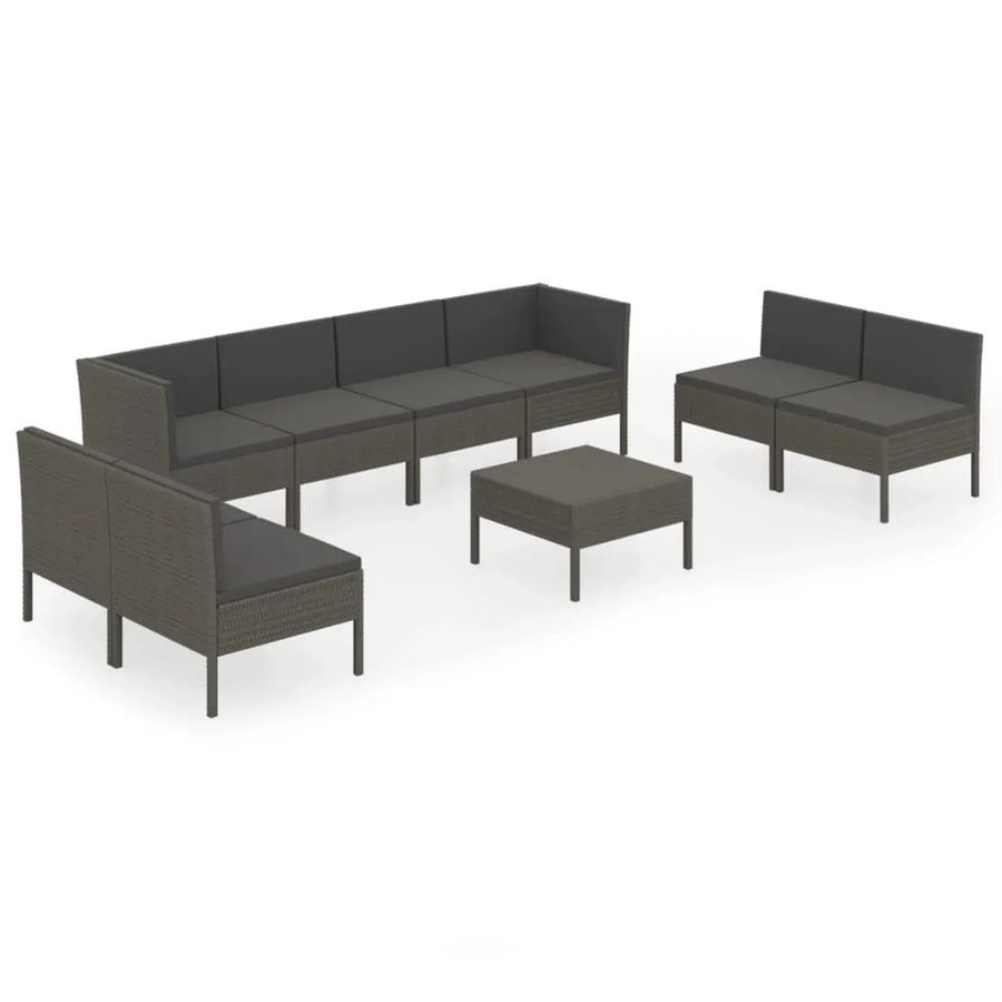 vidaXL 9-tlg Garten-Lounge-Set in U-Form aus Poly Rattan mit Auflagen und Couchtisch in Anthrazit/Grau - Bild 2