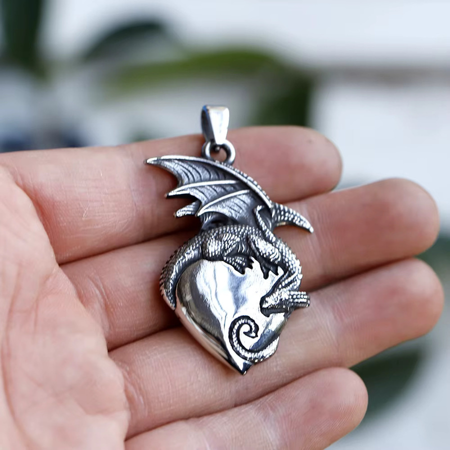 Halskette Edelstahl, Drache, Silber, Herren - Bild 3