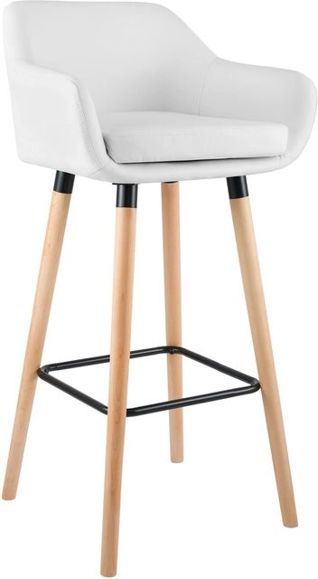 DELUKE Barhocker MIRID Barstuhl aus Kunstleder in Weiß mit Lehne und Buchenholz, B/T/H: 55 x 46 x 99 cm - Bild 1
