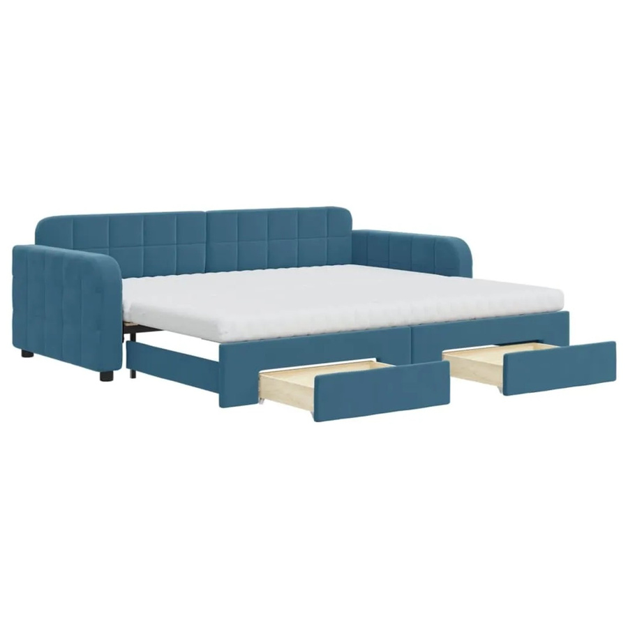 vidaXL Tagesbett ausziehbar mit Schubladen in Blau aus Samt, B/T/H: 90 x 200 x 71 cm - Bild 2