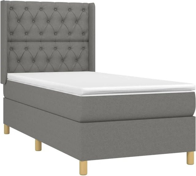 vidaXL Boxspringbett mit Matratze in Dunkelgrau, Hybridbett mit LED-Unterbettbeleuchtung und USB-Ladeport, B/T/H: 80 x 200 cm - Bild 1