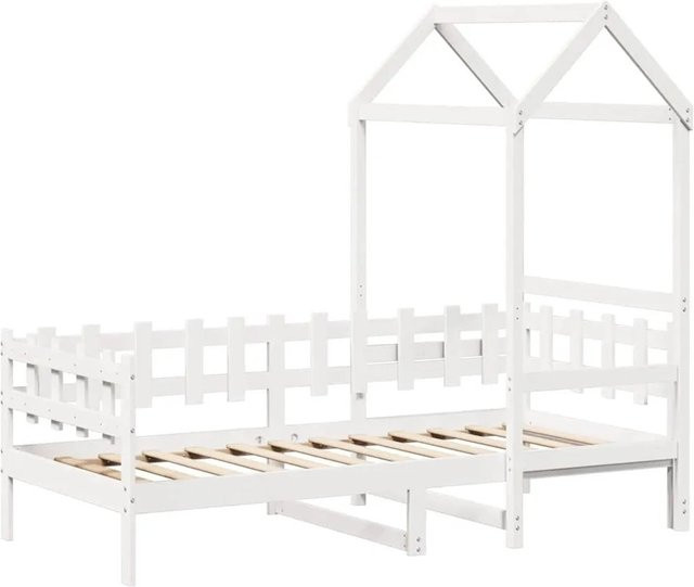 vidaXL Tagesbett mit Dach aus massivem Kiefernholz in Weiß, B/T/H: 80 x 200 x 68,5 cm - Bild 1
