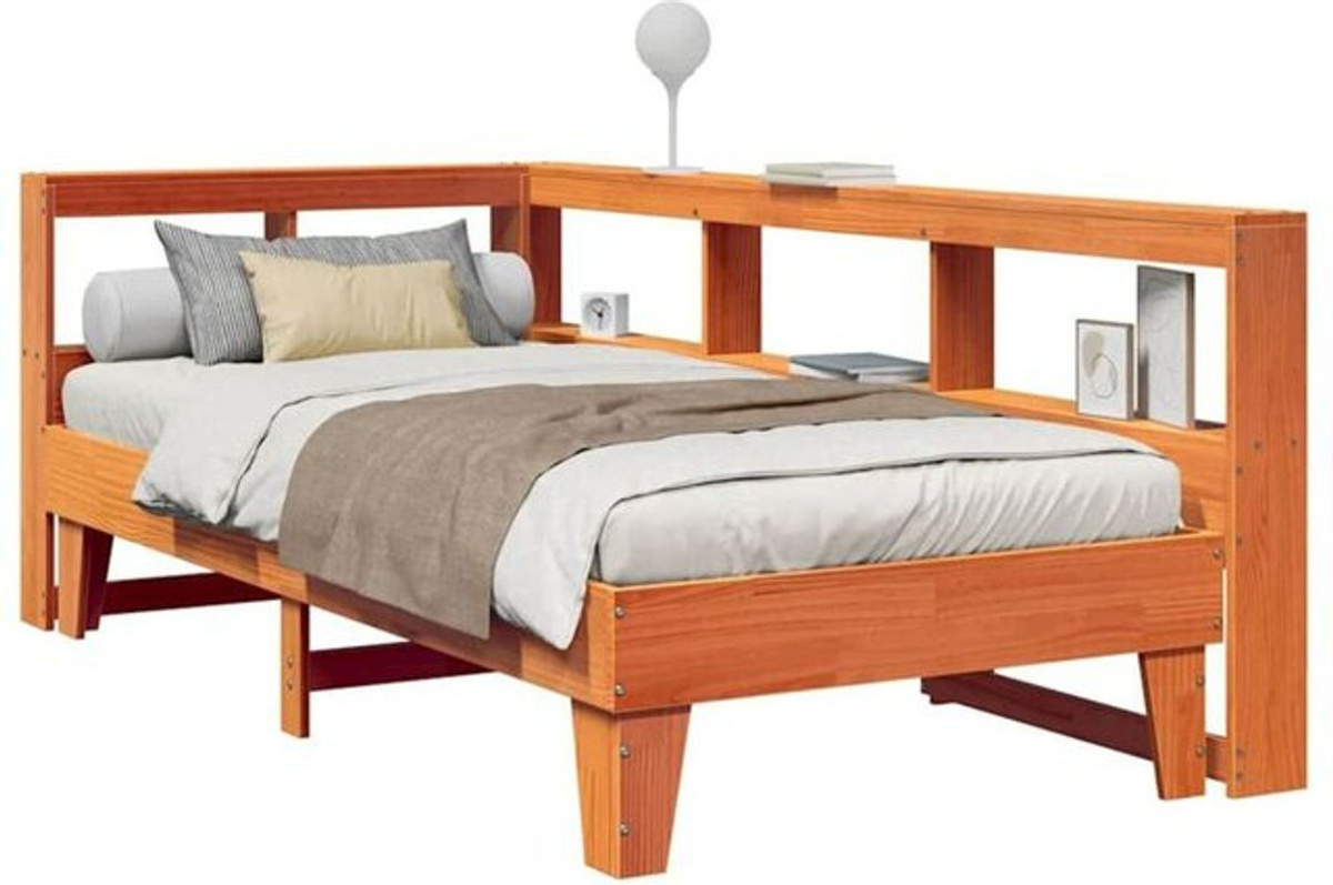 Massivholzbett aus Kiefer mit Regal in Braun von Vidaxl, B/T/H: 75 x 190 x 80 cm - Bild 1
