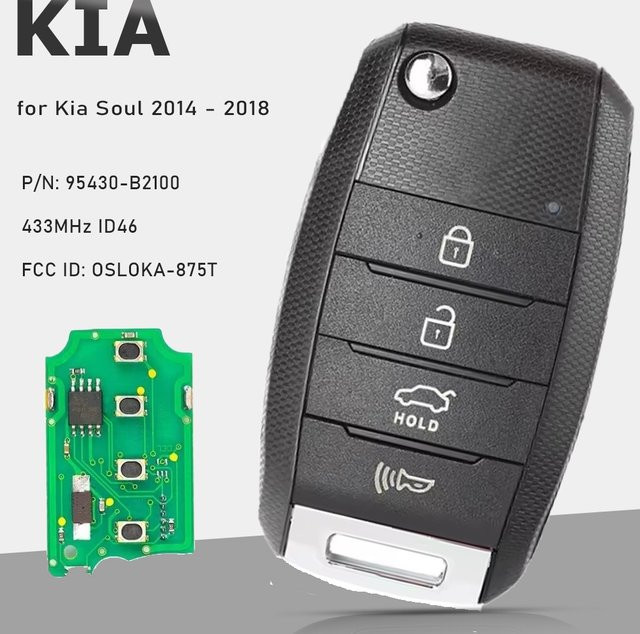 KEYECU Fernschlüsselanhänger für Kia Soul 2014-2018, 433 MHz, ID46, FCC ID: OSLOKA-875T, Schwarz - Bild 1