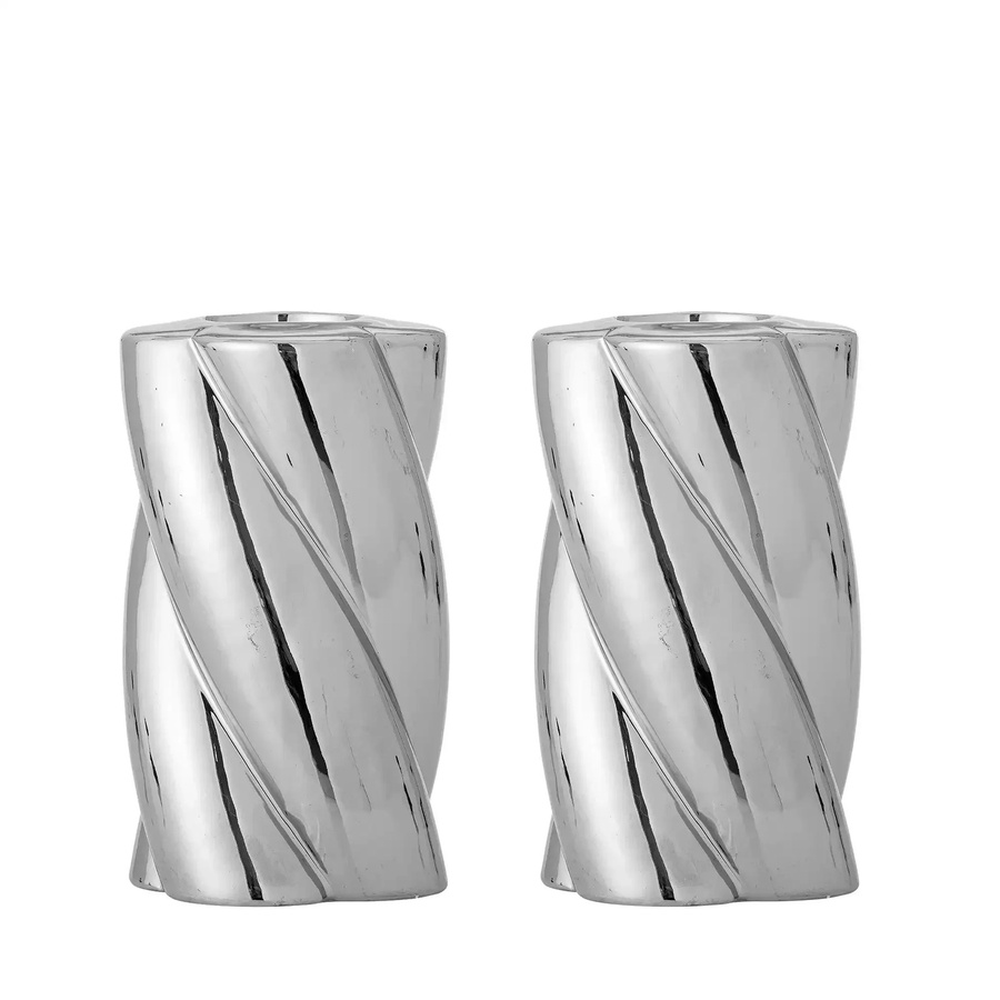 Bloomingville Kerzenhalter Silvia aus Keramik in Silber, Set von 2 Stück - Bild 1