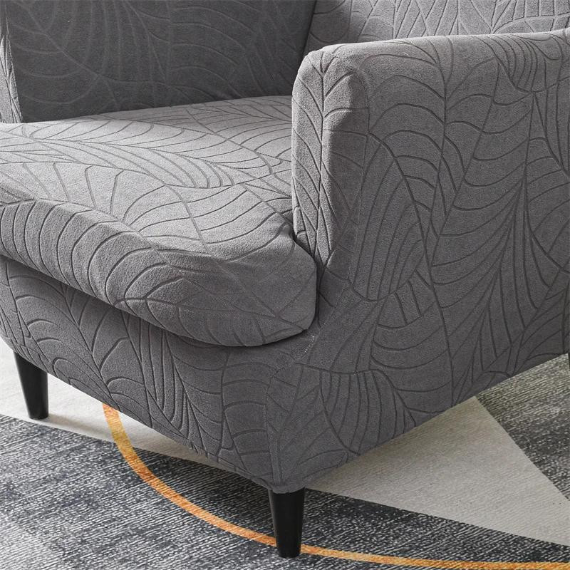 Elastischer Jacquard Ohrensesselbezug mit Sitzkissenbezügen in Grau von Household supplies MH, rutschfest und waschbar - Bild 1