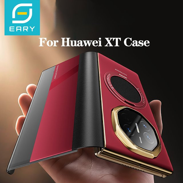 Eary Handyhülle für Huawei Mate XT mit magnetischem 360 Grad drehbarem Ständer und Displayschutz aus Leder und Metall in Rot - Bild 1
