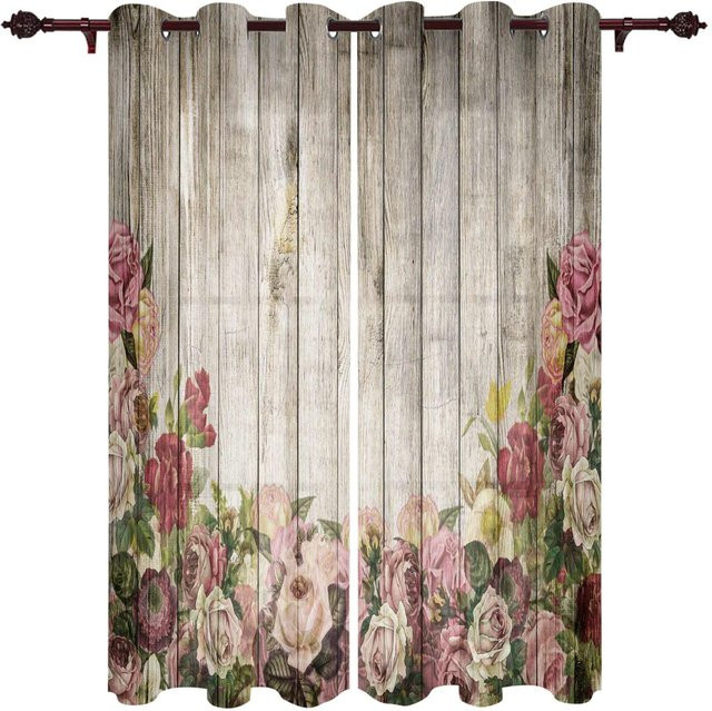 Super Six Vorhang im Retro-Stil mit floralem Naturmuster, halbtransparent, Mehrfarbig, B: 135 cm, H: 245 cm - Bild 1