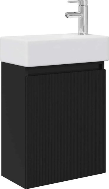 vidaXL Badezimmer Waschtischunterschrank mit Waschbecken in Schwarz und Weiß, modern und wandmontiert - Bild 1