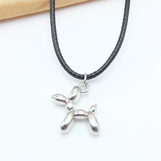 Anhänger Halskette, 3D Luftballon Hund, Gold, PU Leder, Gray, Unisex - Bild 1
