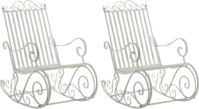 DELUKE Schaukelstuhl ANNA 2er Set Gartenstühle aus Metall in Antik-Weiß, H x B x T: 94 x 56 x 90 cm - Bild 1