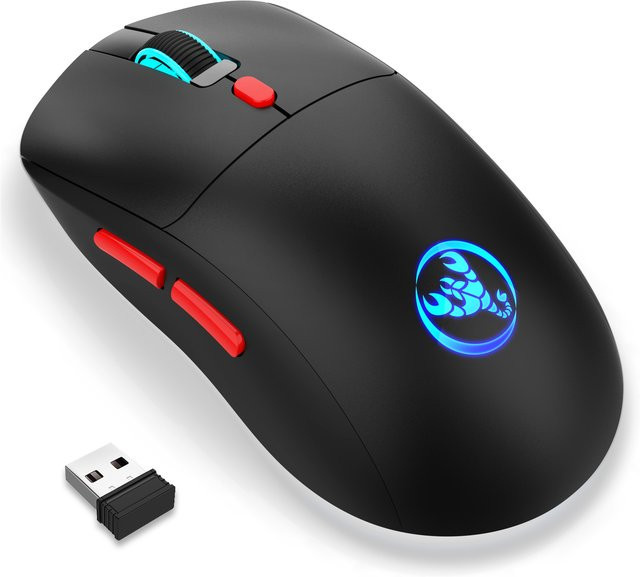 HXSJ Kabellose Gaming-Maus in Schwarz mit 3 Modi, optischem Sensor und USB Typ C, wiederaufladbar für PC und Mac - Bild 1
