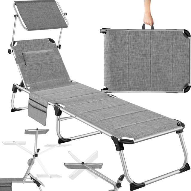 tectake Lorella Aluminium Sonnenliege gepolstert klappbar Grau Meliert B/T/H: 200 x 60,5 x 115 cm - Bild 1