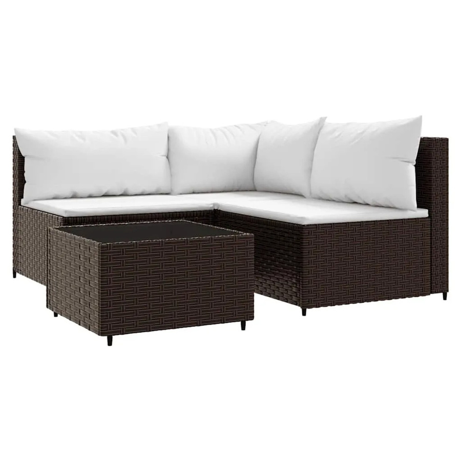 vidaXL 4-teiliges Garten-Lounge-Set aus PE-Rattan in Braun mit cremeweißen Kissen im modernen Design - Bild 2