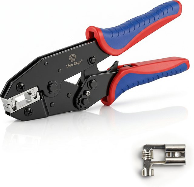 Lion Rage HS-056FL Flachkabelschuh-Crimpzange für 0,5-2,5mm² und 4,8/6,3mm gebogene Federkabelschuhe mit Ratsche - Bild 1