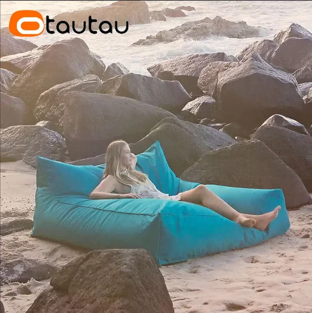 OTAUTAU Outdoor-Sitzsack-Abdeckung für Pouf und Liege, Grau-Türkis, B/H/T: 150 x 80 x 2 cm - Bild 1