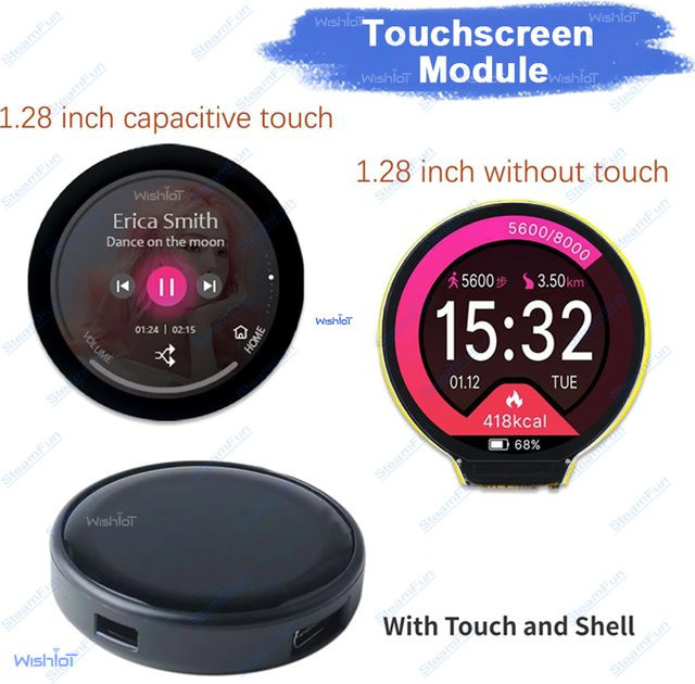 wishiot ESP32-C3 IPS Runddisplay ESP32-2424S012 mit kapazitivem Touchscreen, 1,28 Zoll, 240x240 TFT LCD Modul GC9A01, Schwarz - Bild 1