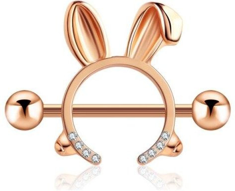FOXANRY Jewelry Nippel Ring Barbell, Edelstahl, Roségold, Kristall, Damen - Bild 1