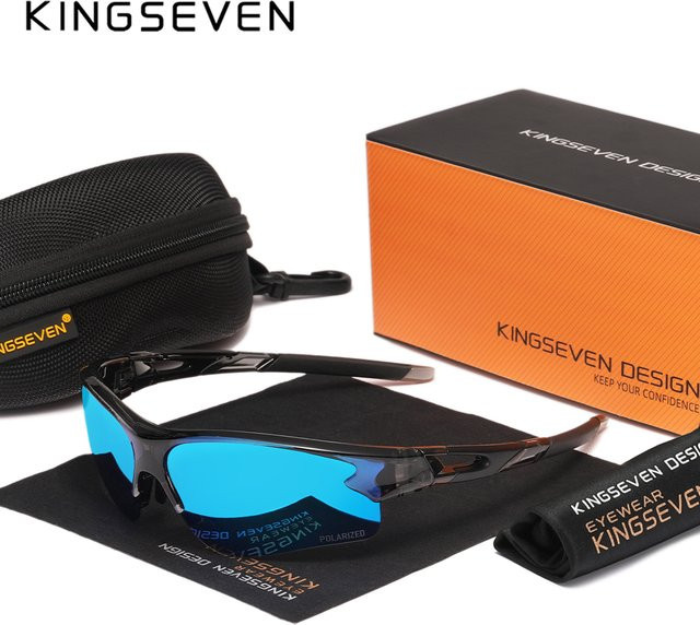 KINGSEVEN Sportsonnenbrille, Herren, Vollrand, Wrap, Schwarz, Kunststoff - Bild 1