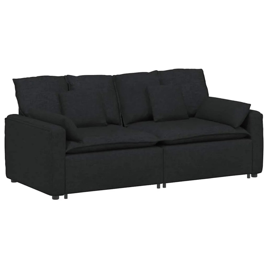 vidaXL Modulares Sofa Schwarz mit Kissen und Armlehnen, Stoffbezug und Schaumstofffüllung, B/T/H: 224 x 105 x 64 cm - Bild 2