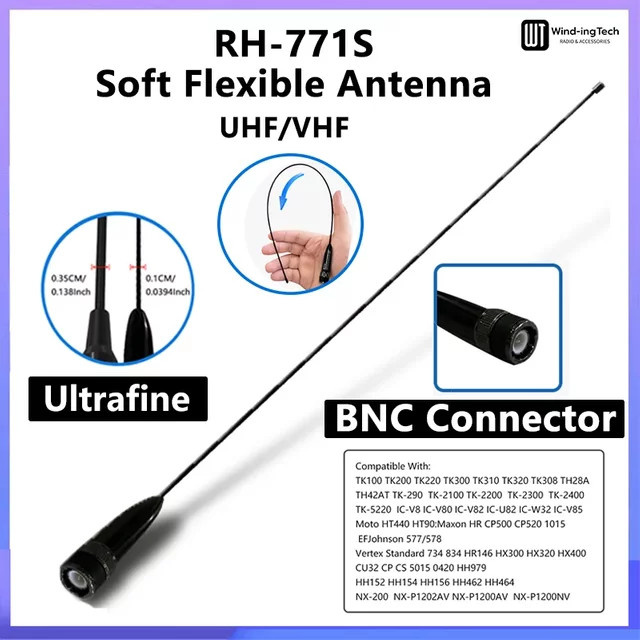 RONGYIN RH771S Dual-Band Antenne mit BNC-Anschluss in Schwarz für TK100 TK200 TK220 TK300 Walkie-Talkie - Bild 1