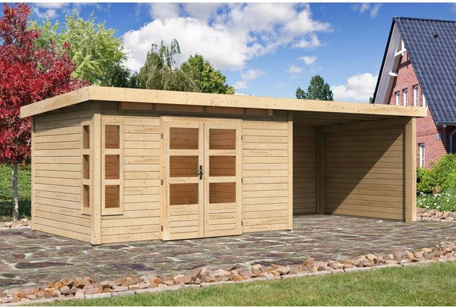 Karibu Holz-Gartenhaus Kastberg mit Flachdach in Naturbelassen/Brown, B/T: 360 x 240 cm - Bild 1