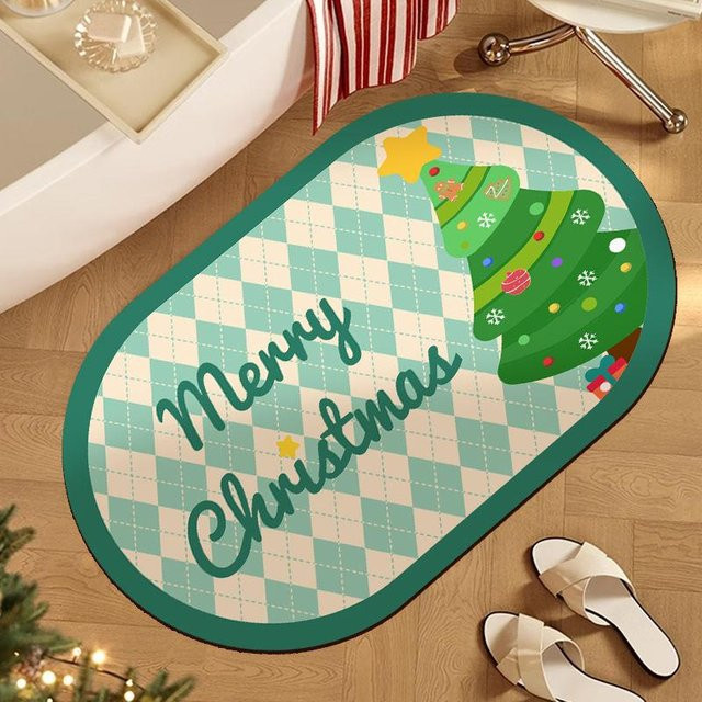 Saugfähige Kieselgur Badezimmer Matte mit Weihnachtsmotiv, rutschfest und schnelltrocknend, Farbe: Grün, B/T: 60 x 40 cm - Bild 1