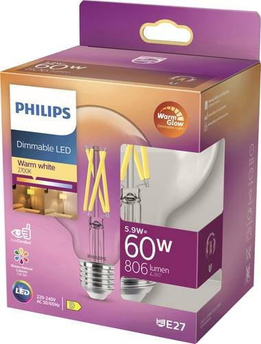 Philips LED Globeform E27 Leuchtmittel, 6W entspricht 60W, Warmweiß, Durchmesser: 9,5 cm, Höhe: 13,7 cm - Bild 1